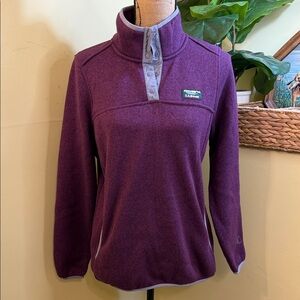 L.L. Bean Purple Fleece Pullover with Button Neck